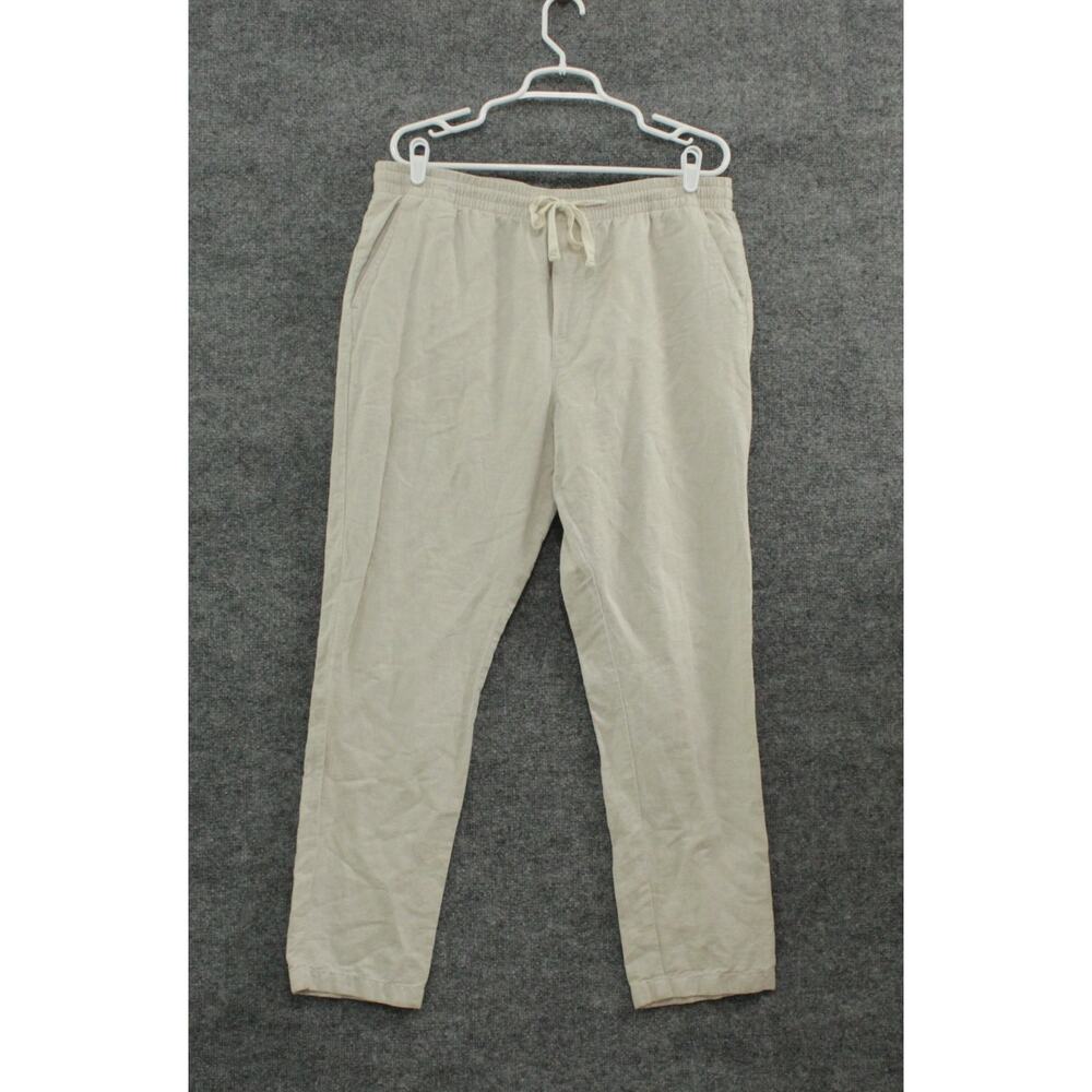 Nautica Women's Ankle Pants W 34" Beige Linen Blend Wide-Leg Casual Mid Rise